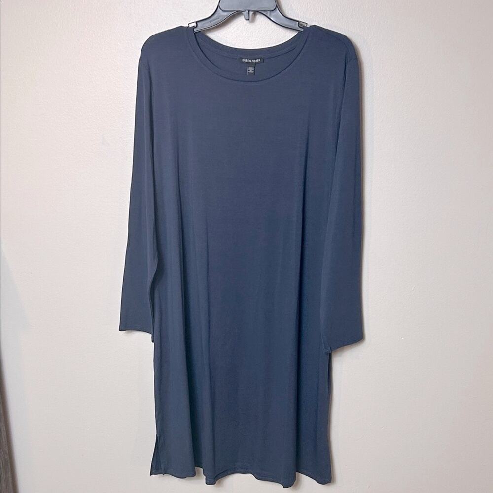 NWT Eileen Fisher crew neck long sleeve t-shirt dress in Ocean, 2X